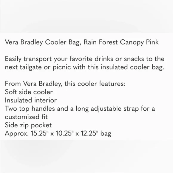 VERA BRADLEY INSULATED COOLER BAG BLUE TROPICAL RAIN FOREST CANOPY NWT - Picture 3 of 6